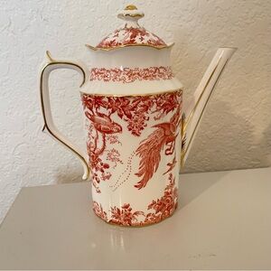 Royal Crown Derby Red Aves Coffee Pot Chocolate Pot with Lid English Bone China